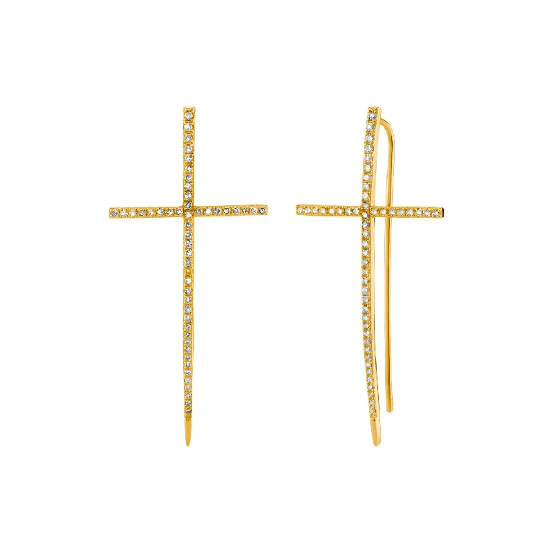 14K Gold Diamond Cross Spike Earrings