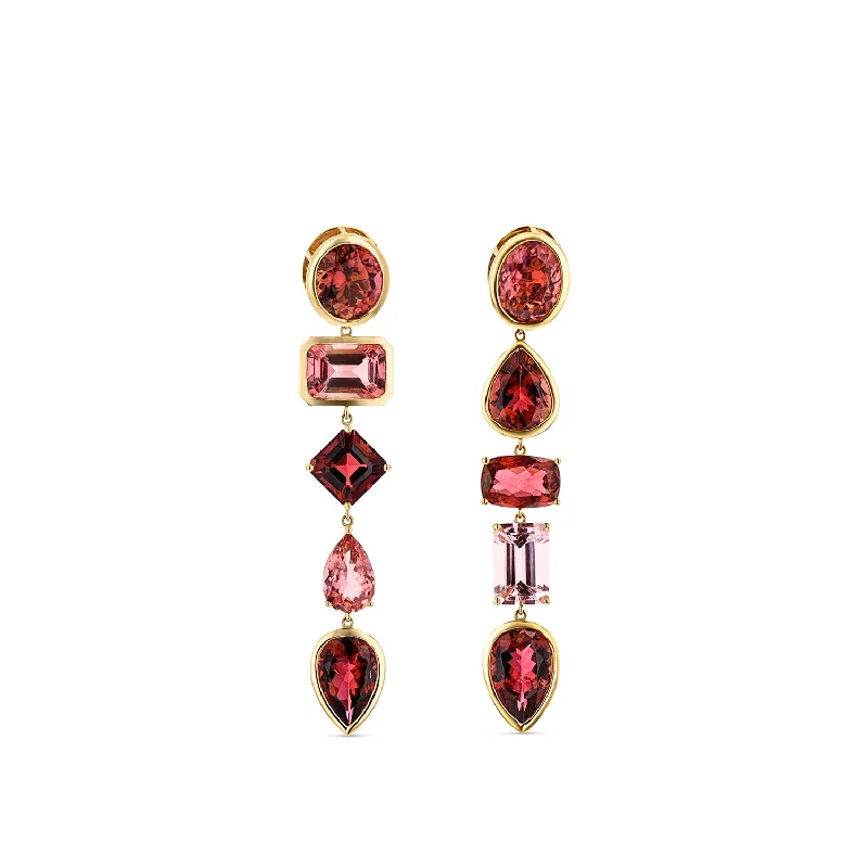 14k Pink Tourmaline Multi Shaped Drop Earrings "One of a Kind"