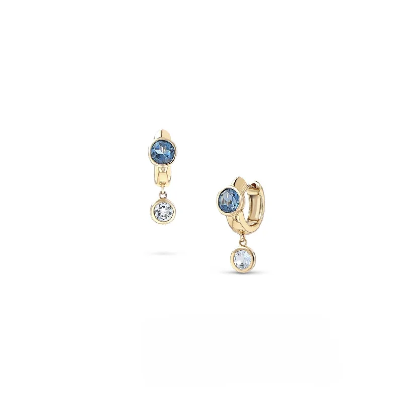 14K Topaz Bezel on Huggie Hoop with Topaz Circle Drop Earrings