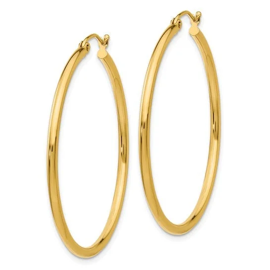 14K Yellow Gold 2x40mm Lightweight Hoop Earrings