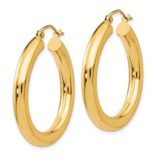 14K Yellow Gold 4x30mm Lightweight Hoop Earrings