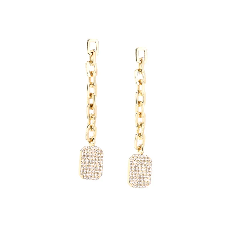 14k Yellow Gold and Diamond Shield Link Earrings