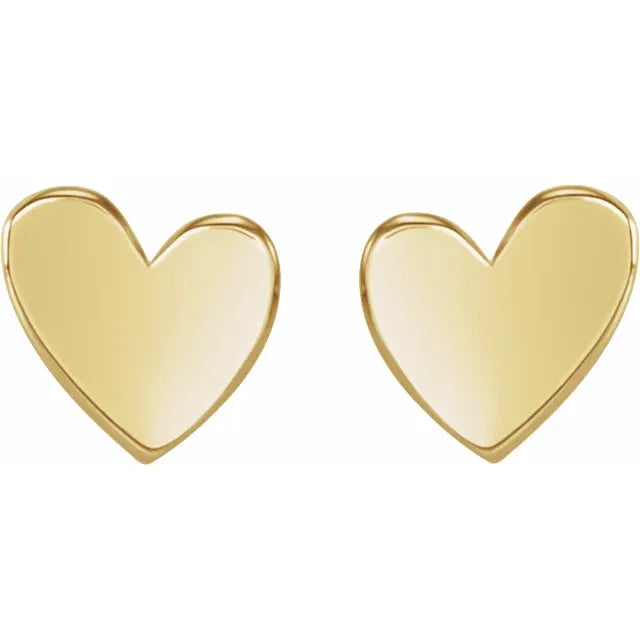 14K Yellow Gold Asymmetrical Heart Earrings- 6 mm