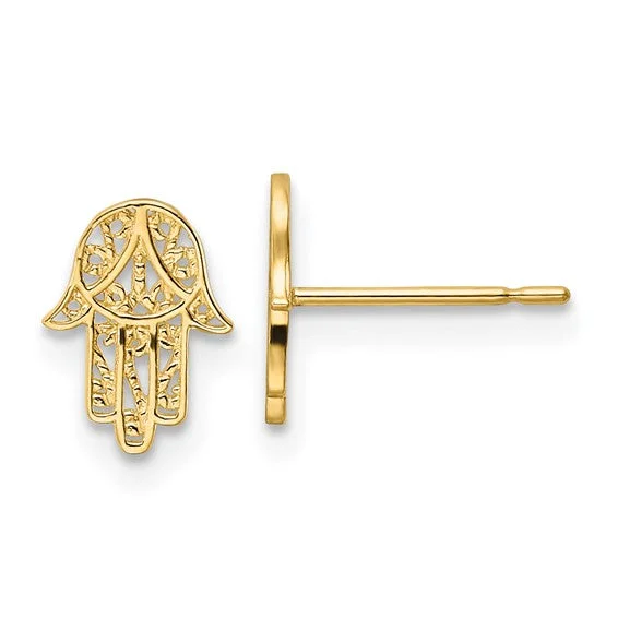 14k Yellow Gold Hamsa Post Earrings