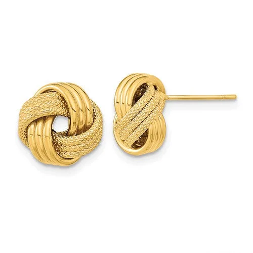 14k Yellow Gold Diamond Cut Love Knots, 3 Strands