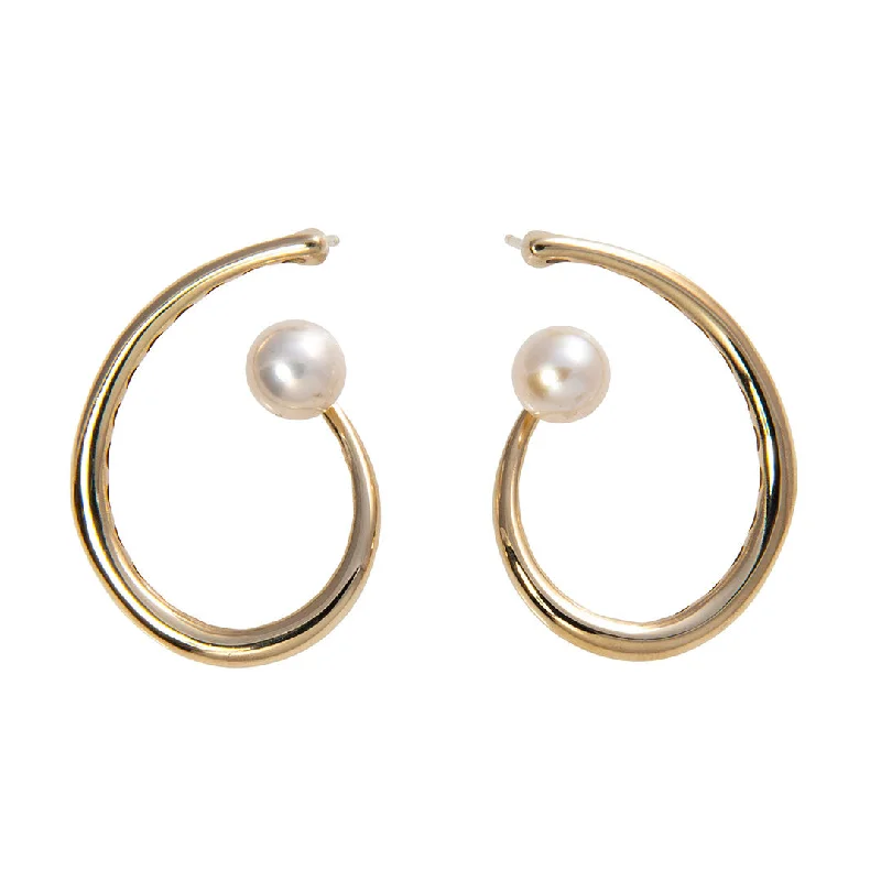 14K Yellow Gold Floating Pearl Swirl Earrings