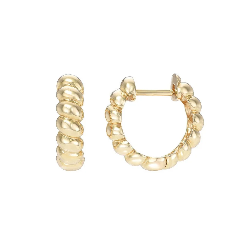 14K Yellow Gold Wide Twist Huggie Earrings