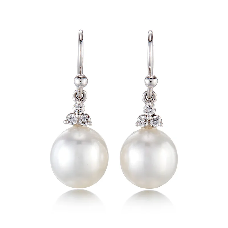 White Gold Madison Drop Earrings in South Sea Pearls & Diamonds