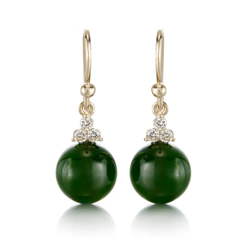 Madison Drop Earrings in Green Jade & Diamonds