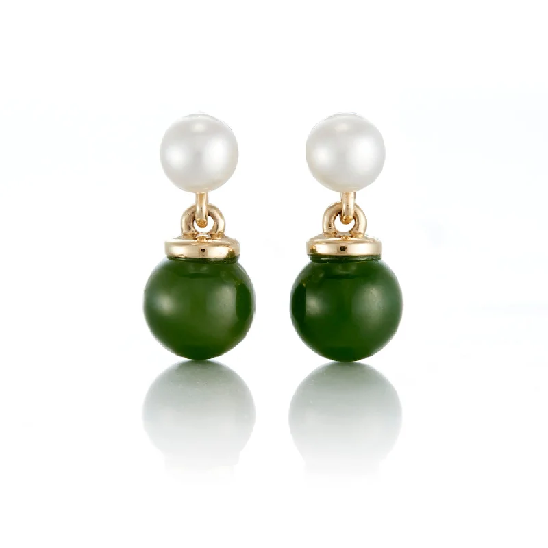 Pearl & Green Nephrite Jade Drop Earrings