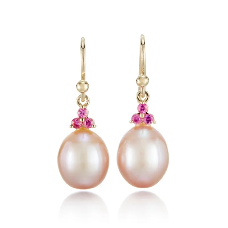 Madison Drop Earrings in Pink Pearls & Pink Sapphires