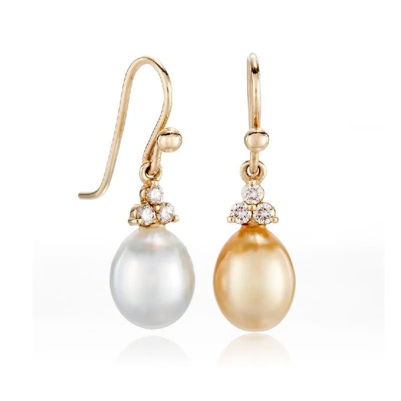 Madison Drop Earrings in White/Gold Keshi Pearls & Diamonds