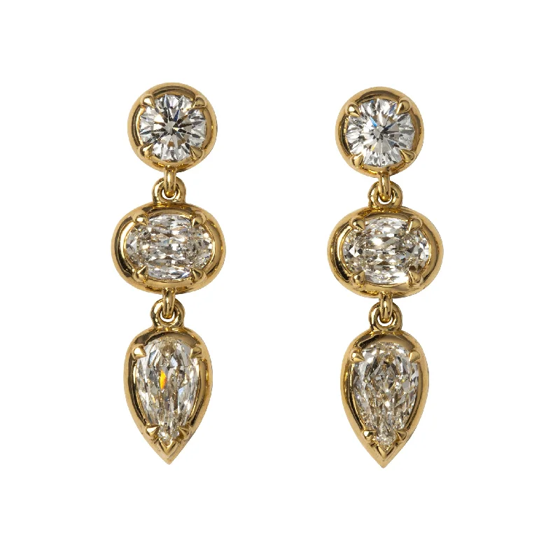 2.25ctw L’Amour Crisscut Diamond Triple Drop 18K Gold Earrings