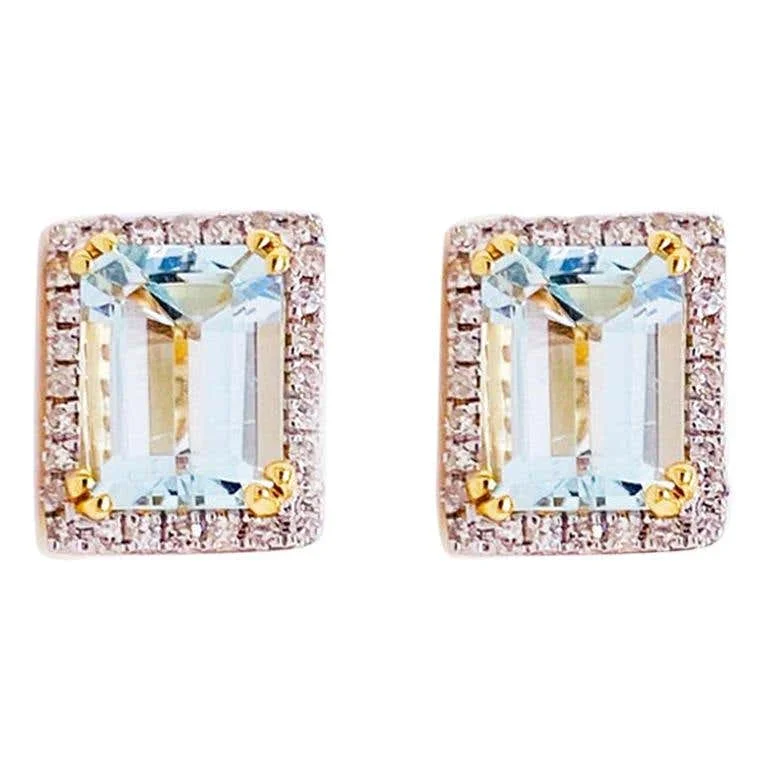 Blue Topaz and Diamond Halo Stud Earrings