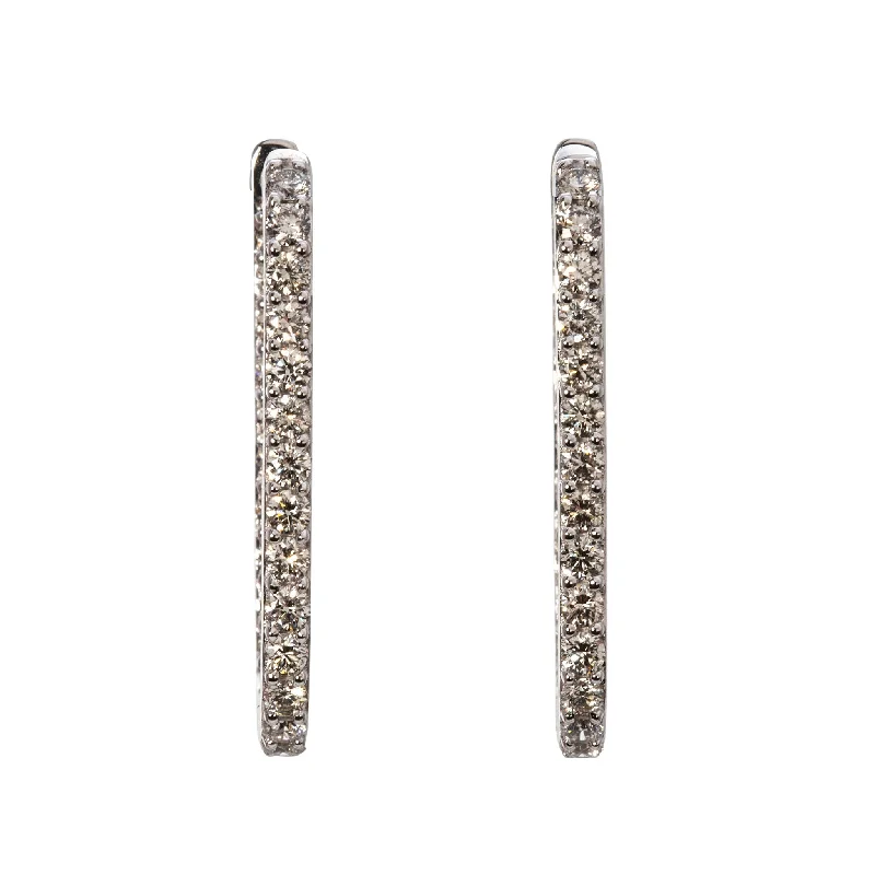 2ctw Diamond Inside Out 14K White Gold Oblong Hoop Earrings