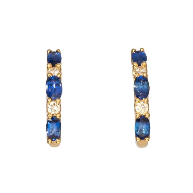 2ctw Sapphire & .36ctw Diamond 14K Yellow Gold Huggie Earrings