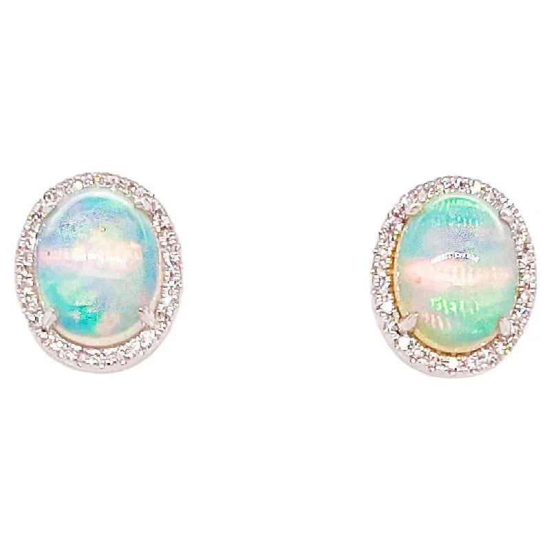 Opal & Diamond Halo Stud Earrings