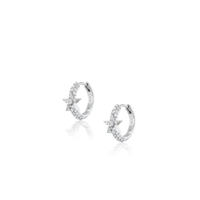 3 Row Diamond Huggies with Diamond Star Earrings