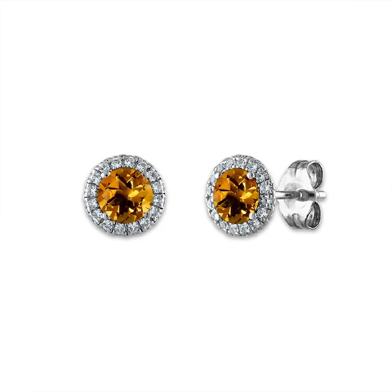 5MM Round Citrine and White Sapphire Birthstone Earrings in Sterling Silver