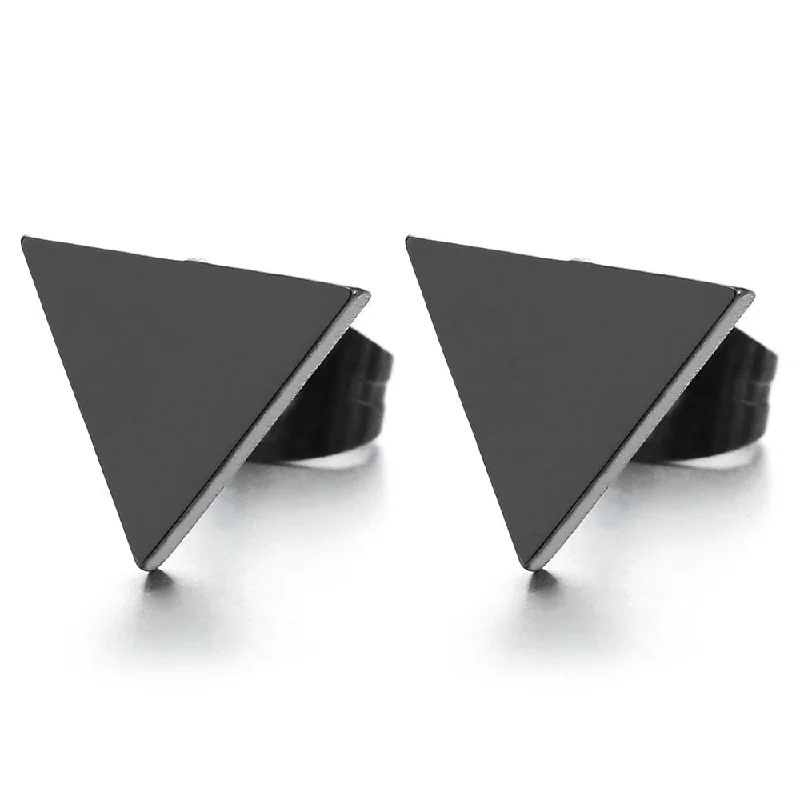 8MM Unisex Stainless Steel Black Flat Triangle Stud Earrings for Men and Women, 2pcs