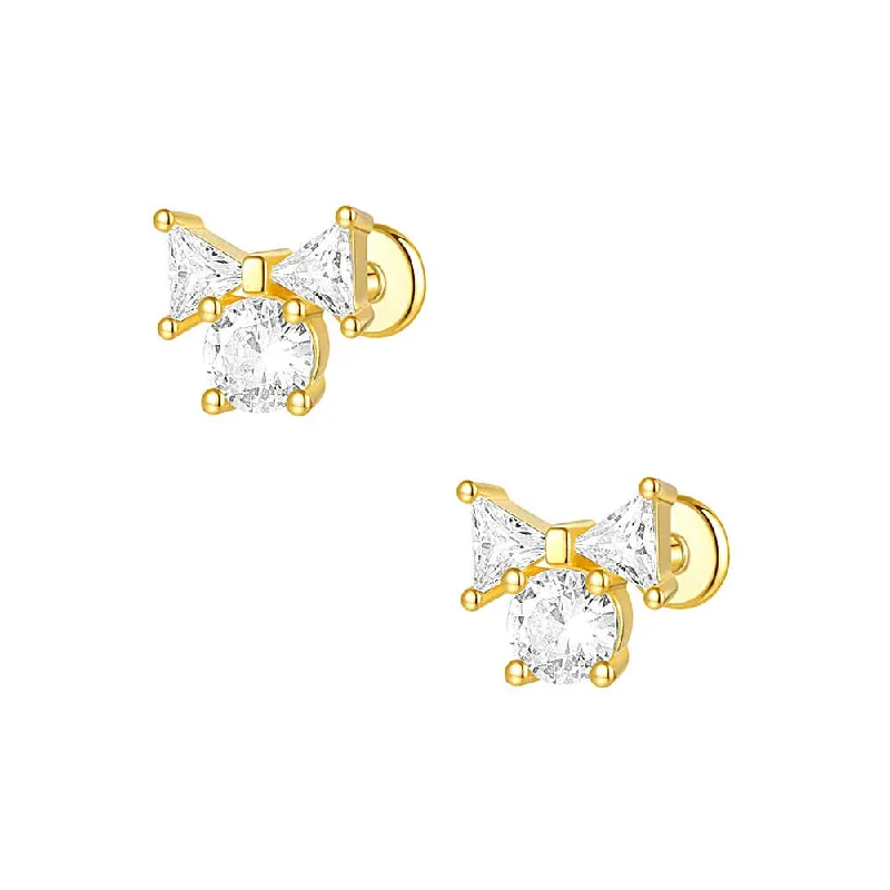 925 Silver Bow CZ Diamond Flat Back Earrings