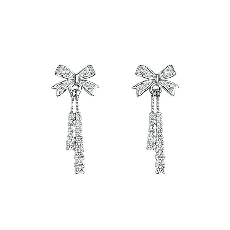 925 Silver Bow Tassel Earrings