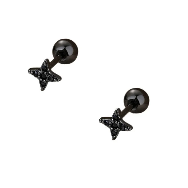 925 Silver Dark Star Ball Back Earrings