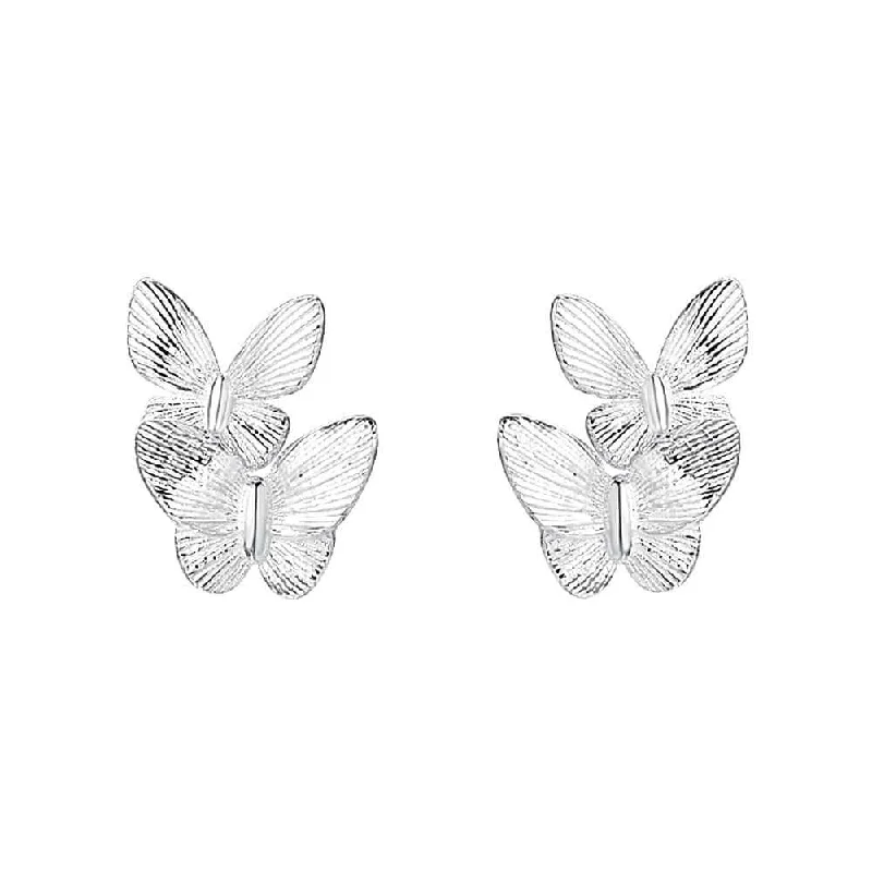 925 Silver Double Butterfly Ball Back Earrings