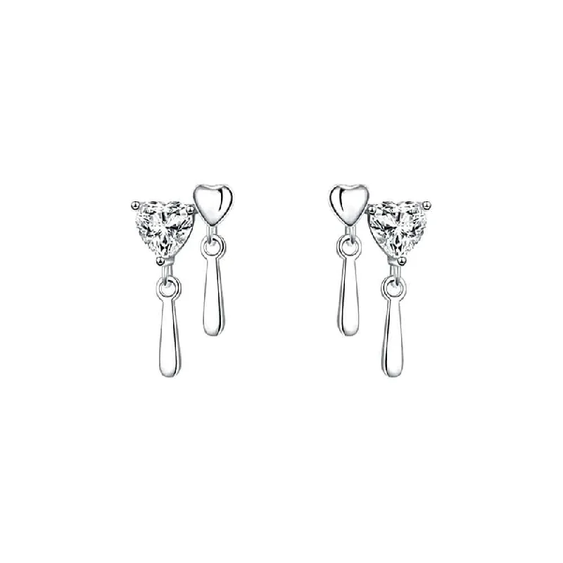 925 Silver Double Heart Water Drop Earrings