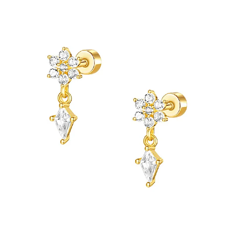 925 Silver Flower CZ Diamond Flat Back Earrings