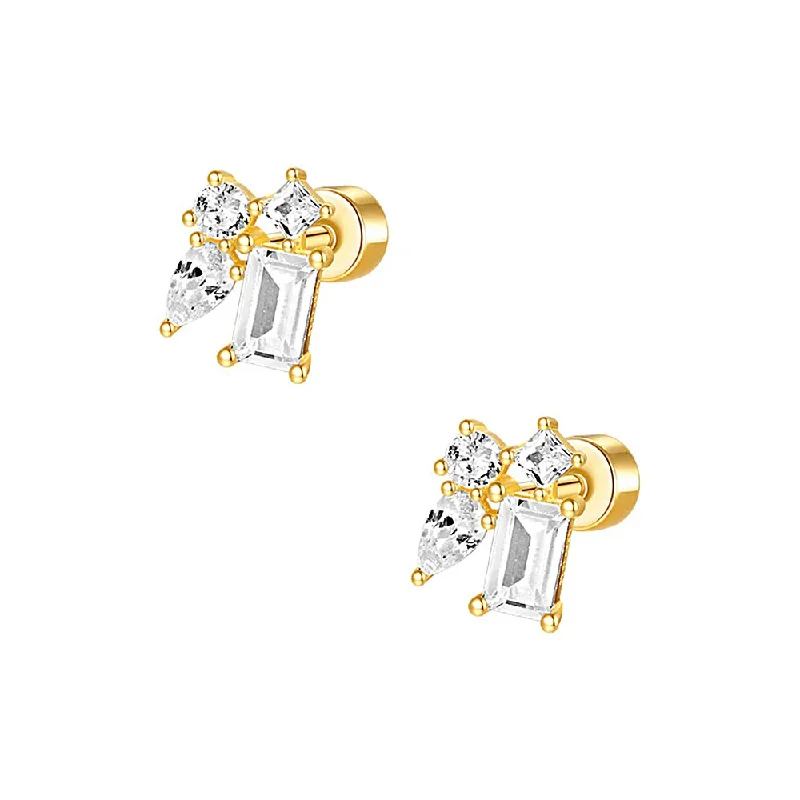 925 Silver Four CZ Diamond Flat Back Earrings