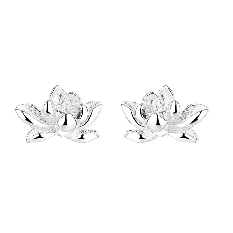 925 Silver Fresh Lotus Ball Back Earrings