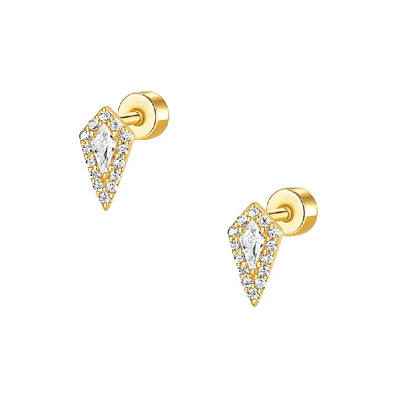 925 Silver Geometric CZ Diamond Flat Back Earrings