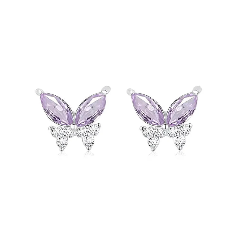 925 Silver Purple Zirconia Butterfly Earrings