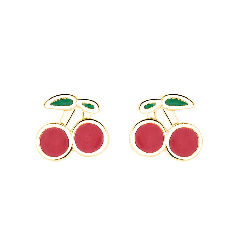 925 Silver Red Cherry Ball Back Earrings