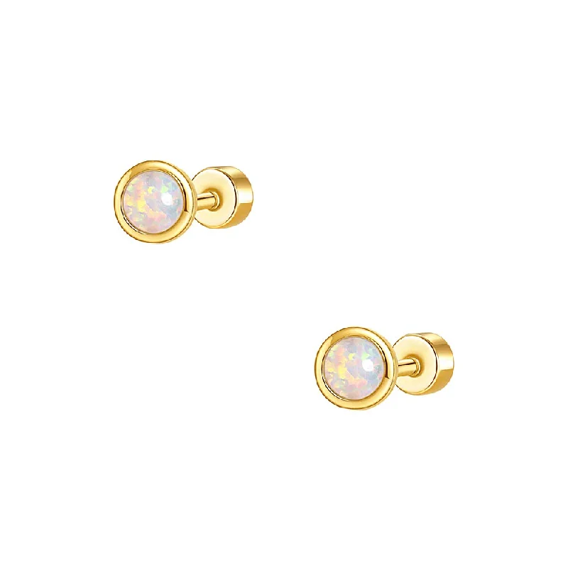 925 Silver Round Opal Flat Back Earrings