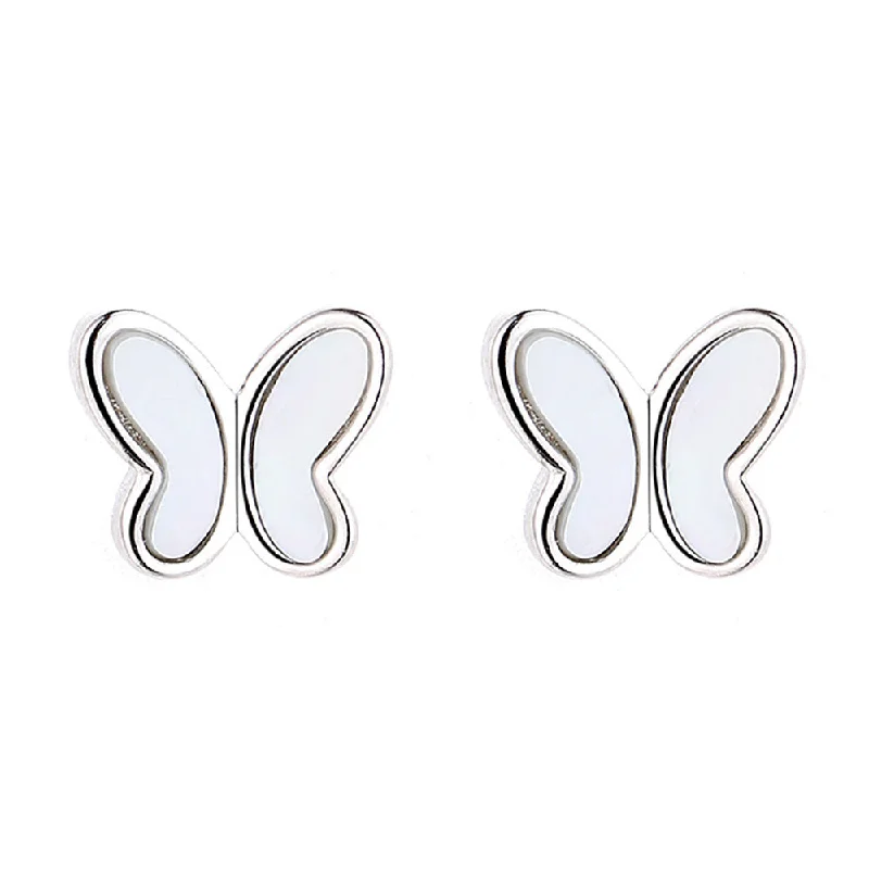 925 Silver Shell Butterfly Ball Back Earrings