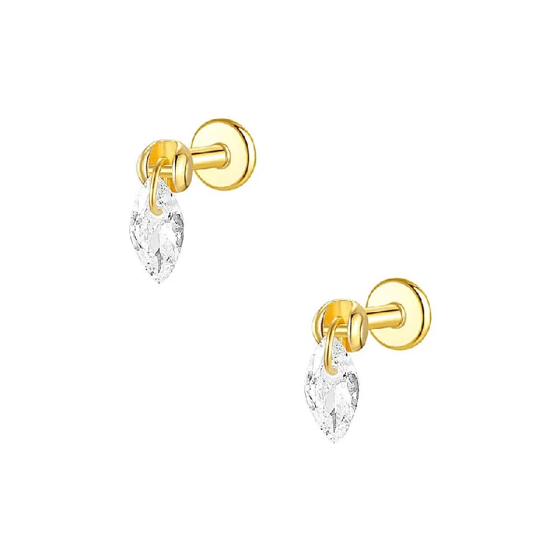 925 Silver Single Drop CZ Diamond Flat Back Earrings