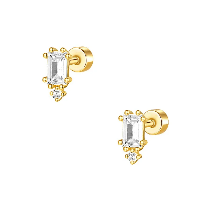 925 Silver Square CZ Diamond Flat Back Earrings