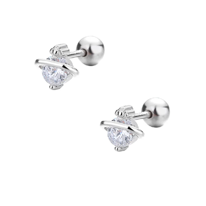 925 Silver Star Thread Ball Back Earrings