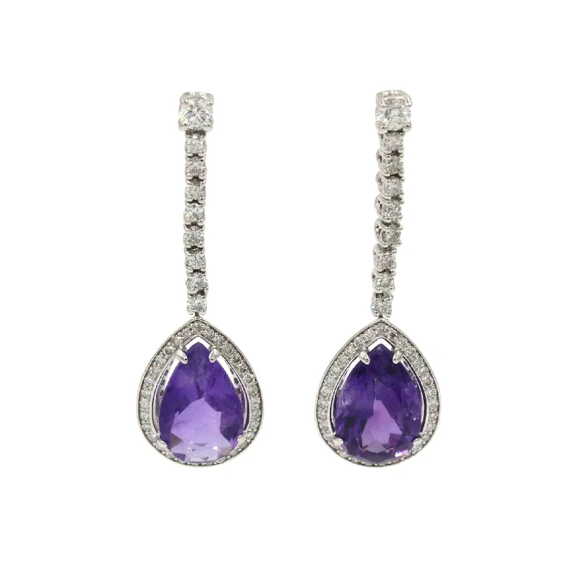 Amethyst And Diamond Drop Earrings