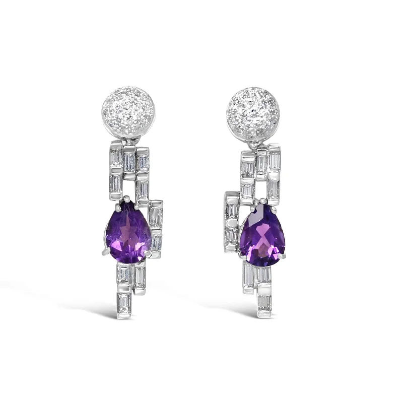 AMETHYST AND DIAMOND DROP EARRINGS