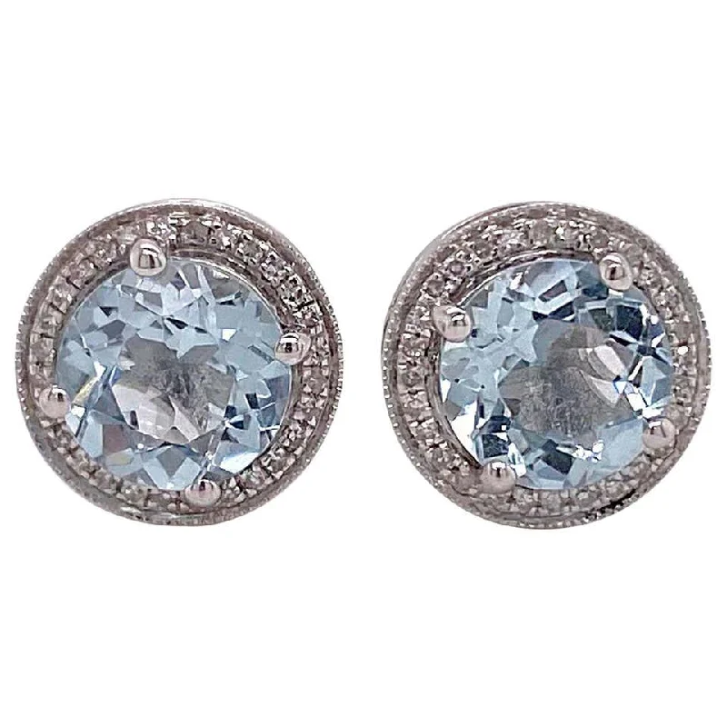 Aquamarine Diamond Halo Studs Earrings