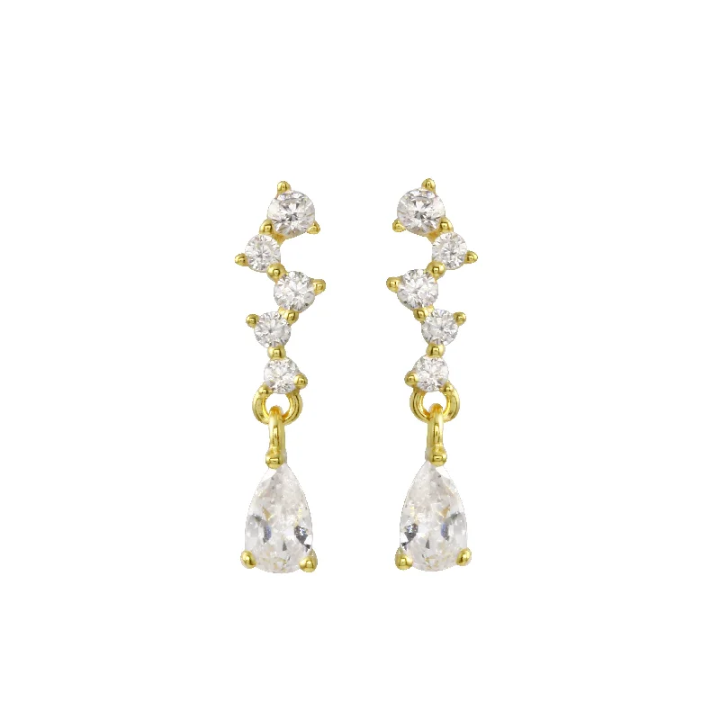 Asymmetrical CZ Bar and Pear Drop Earrings