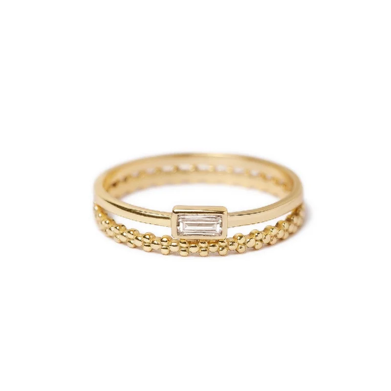 Baguette + Eternity Bead Ring Set