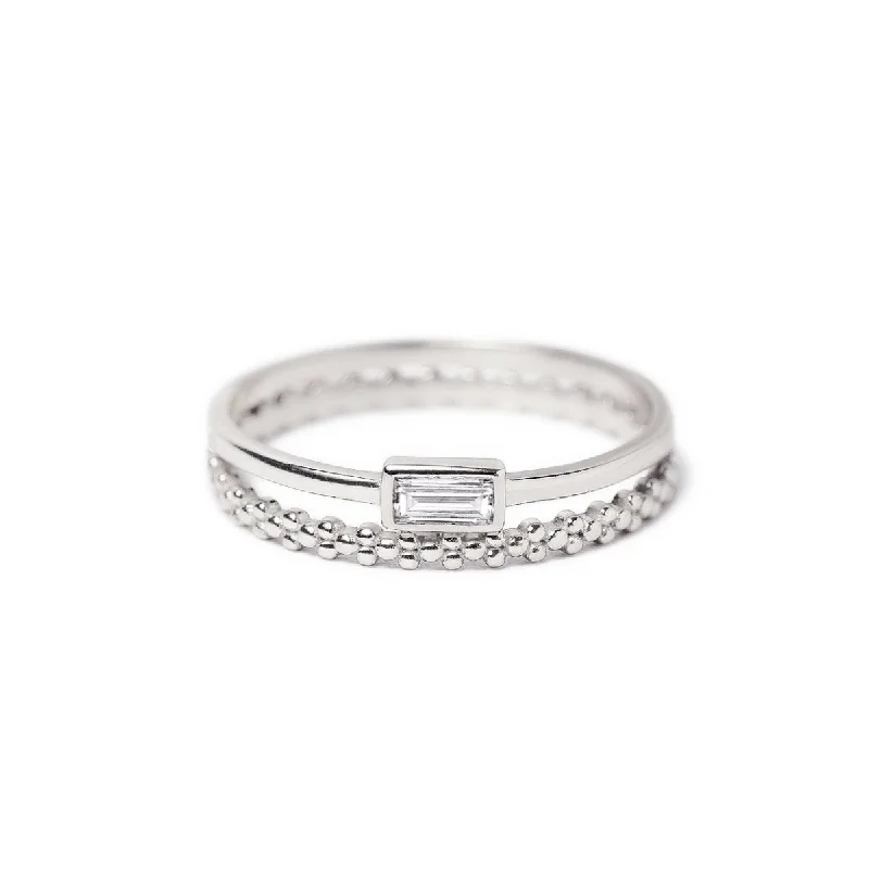 Baguette + Eternity Bead Ring Set