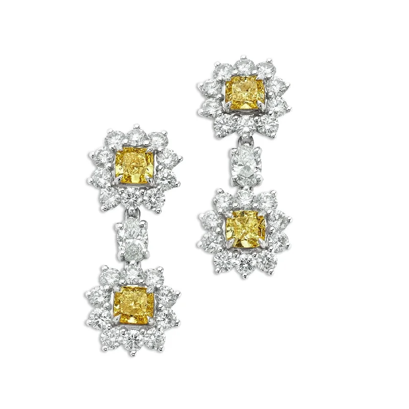 BEAUTIFUL YELLOW AND WHITE DIAMOND DROP EARRINGS