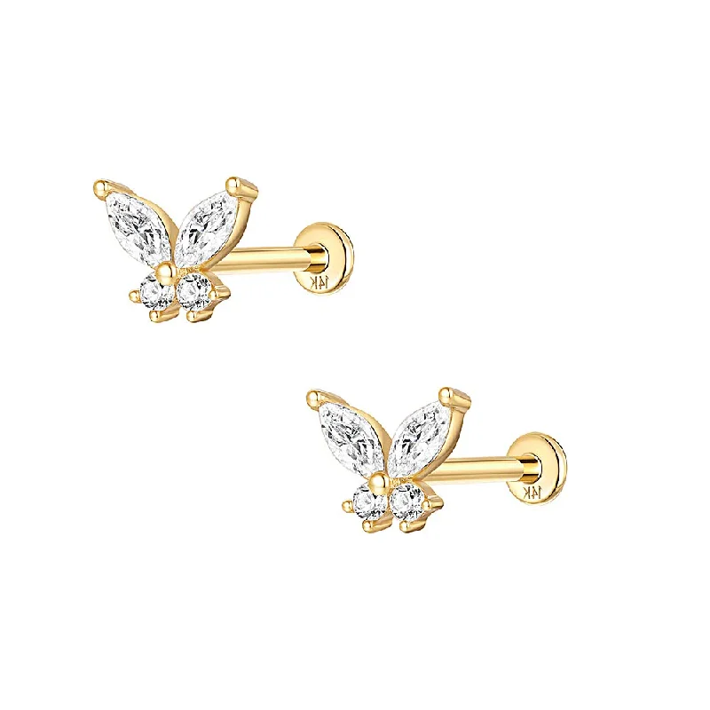 Solid Gold Big Butterfly Gold Flat Back Earrings