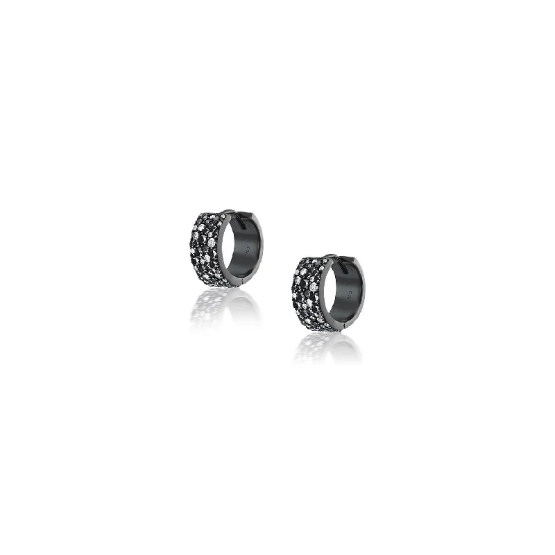 Black and White Cobblestone Diamond Cuff Huggie Earrings