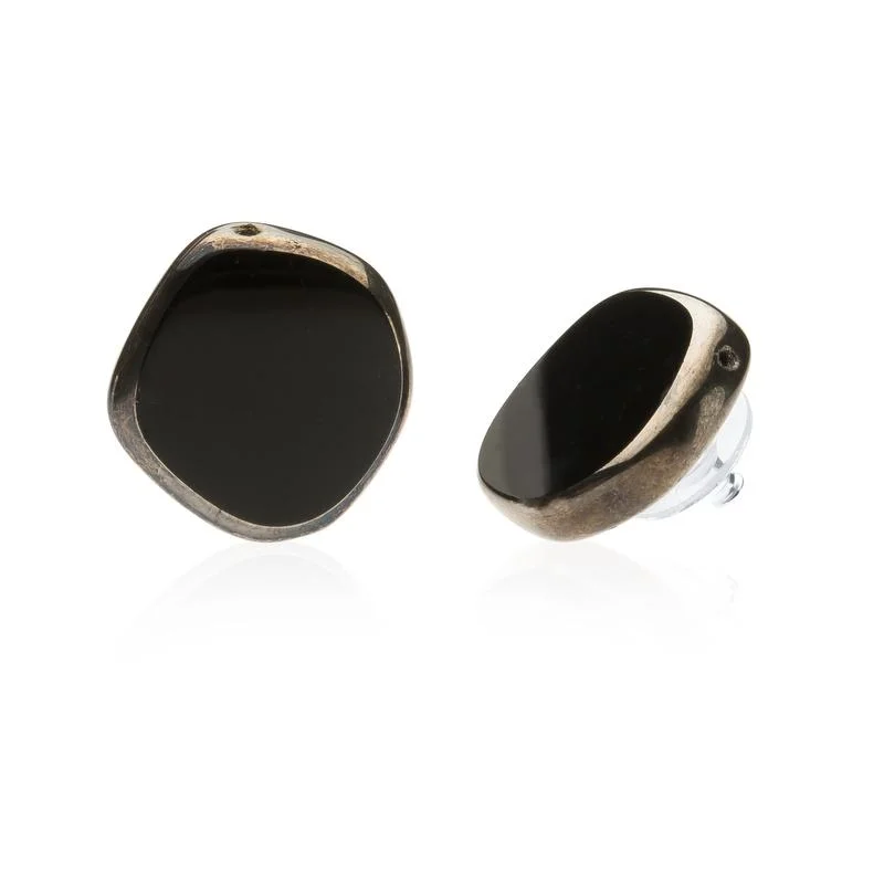 Black Circle Glass Beaded Large Stud Earrings